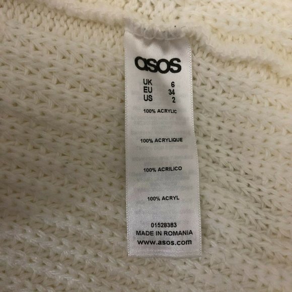 Asos Womens Sweater Open Back Chunky Knit Scoop Neck Ivory Black Size 2 - Picture 5 of 6